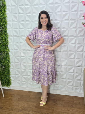 Vestido Midi Rebeca Guipir em Crepe Elegante Casual