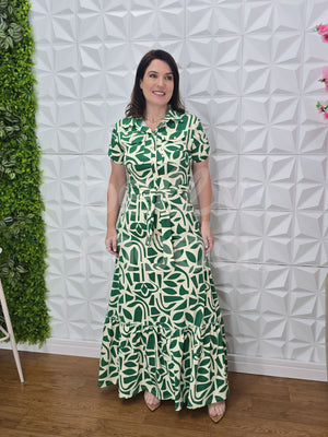 Vestido Longo Sofia Liso em Malha com Botões Casual Elegante