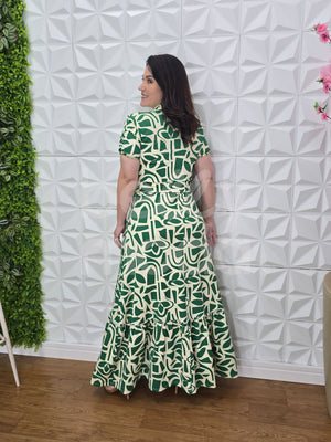 Vestido Longo Sofia Liso em Malha com Botões Casual Elegante