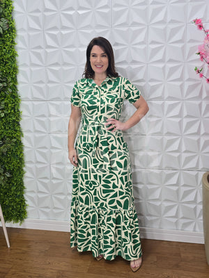 Vestido Longo Sofia Liso em Malha com Botões Casual Elegante