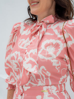 Vestido Chemisier Aline Floral em Crepe Verona Casual Elegante