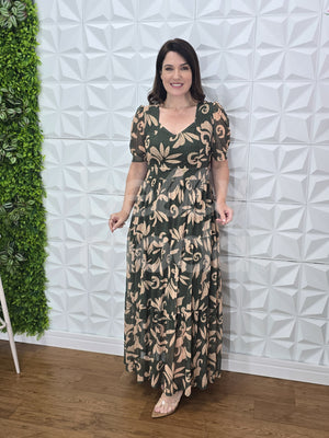 Vestido Longo Mikaela Floral em Tule Casual e Elegante