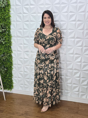 Vestido Longo Mikaela Floral em Tule Casual e Elegante