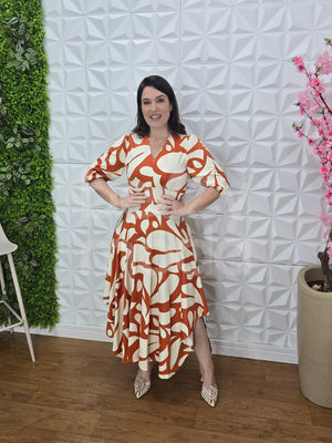 Vestido Midi Renata Liso em Malha Assimétrica Casual Elegante