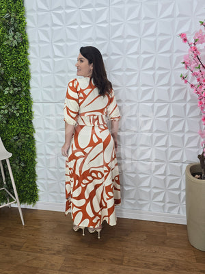 Vestido Midi Renata Liso em Malha Assimétrica Casual Elegante