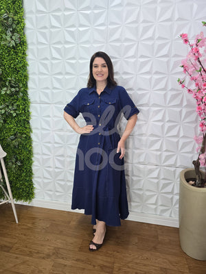 Chemise Max Midi Madalena Lisa em Viscose Casual Elegante