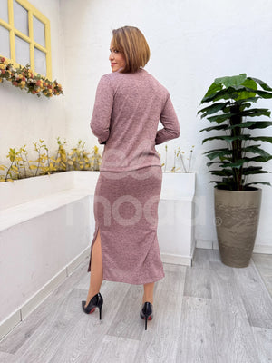 Conjunto Midi Indiara Liso em Malha Lãzinha Casual e Confortável