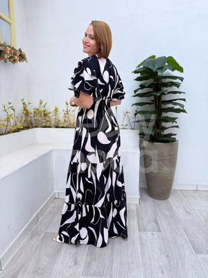 Vestido Longo Benedita Liso em Viscose com Lastex Casual Elegante