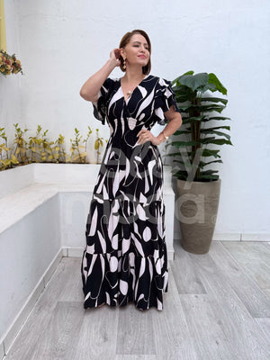 Vestido Longo Benedita Liso em Viscose com Lastex Casual Elegante