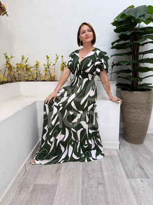 Vestido Longo Benedita Liso em Viscose com Lastex Casual Elegante