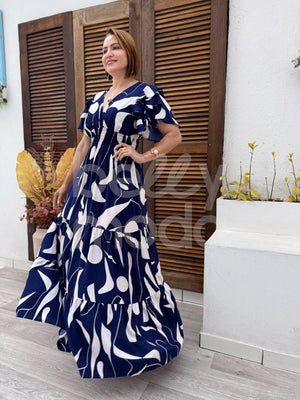 Vestido Longo Benedita Liso em Viscose com Lastex Casual Elegante