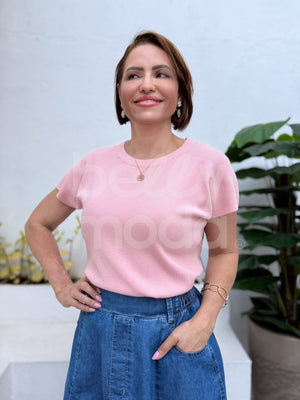 Blusa Estela Lisa em Tricô Mouse Manga Ampla Casual Elegante