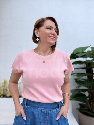 Blusa Estela Lisa em Tricô Mouse Manga Ampla Casual Elegante