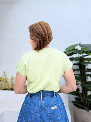 Blusa Estela Lisa em Tricô Mouse Manga Ampla Casual Elegante