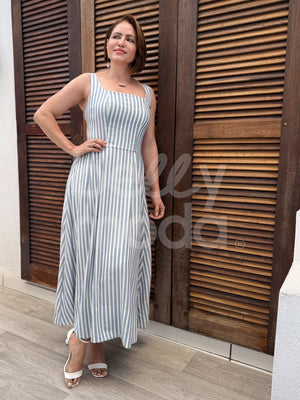 Vestido Regata Wanda Lurex em Linho Fluido Casual Verão