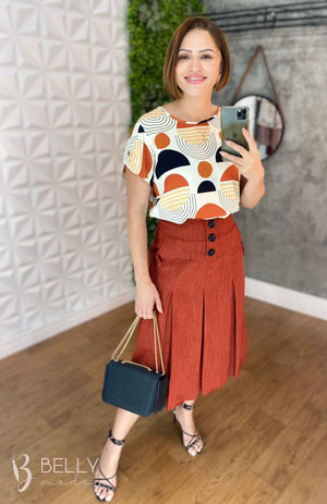 Saia Betina Lisa em Poliéster Leve Casual Elegante