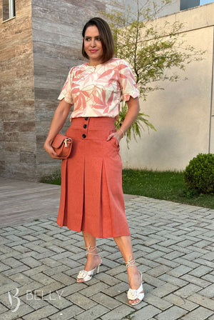 Saia Betina Lisa em Poliéster Leve Casual Elegante