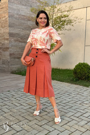 Saia Betina Lisa em Poliéster Leve Casual Elegante