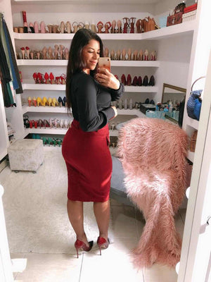 Saia em Sarja Midi com Fenda Frontal