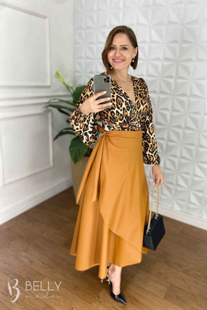 Saia Envelope Helena Lisa em Couro PU Casual Chic