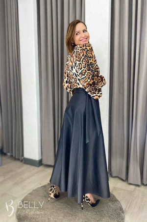 Saia Envelope Helena Lisa em Couro PU Casual Chic