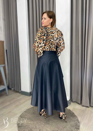 Saia Envelope Helena Lisa em Couro PU Casual Chic