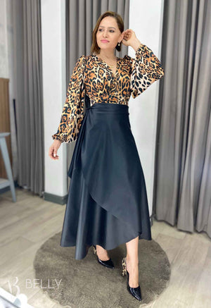 Saia Envelope Helena Lisa em Couro PU Casual Chic