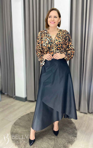 Saia Envelope Helena Lisa em Couro PU Casual Chic