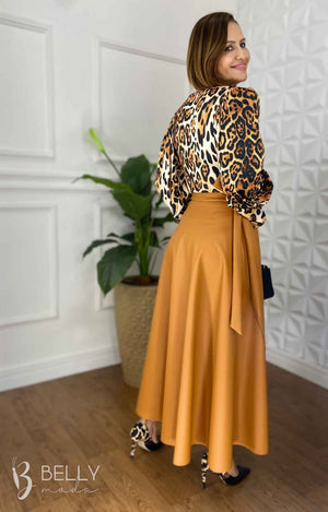 Saia Envelope Helena Lisa em Couro PU Casual Chic