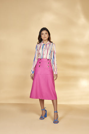 Saia Evasê de Couro Fake Pink