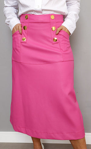 Saia Evasê de Couro Fake Pink