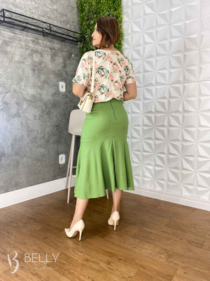 Saia Evasê Midi em Linho