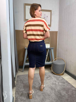 Saia Jeans Escuro Sarja Tradicional