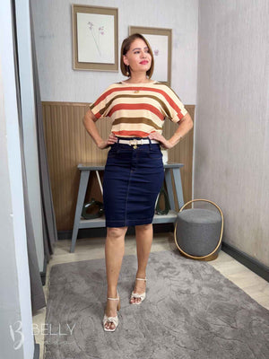 Saia Jeans Escuro Sarja Tradicional