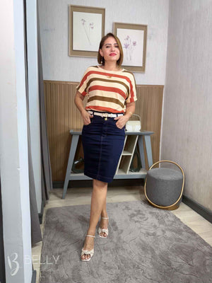 Saia Jeans Escuro Sarja Tradicional