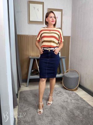 Saia Jeans Escuro Sarja Tradicional