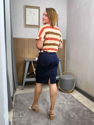 Saia Jeans Escuro Sarja Tradicional