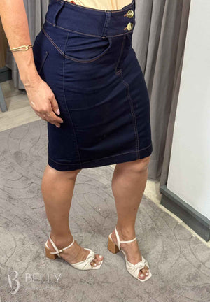 Saia Jeans Escuro Sarja Tradicional