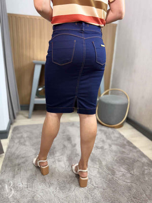 Saia Jeans Escuro Sarja Tradicional