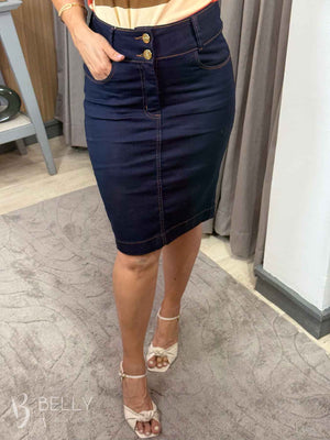 Saia Jeans Escuro Sarja Tradicional