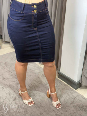 Saia Jeans Escuro Sarja Tradicional