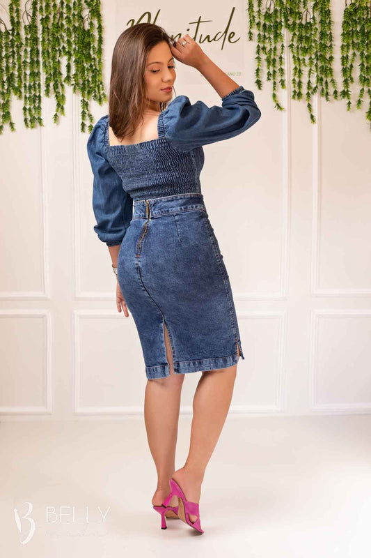 Saia Jeans Reta Tradicional