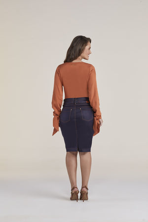 Saia Jeans Tradicional 3 Cós Wet Glow