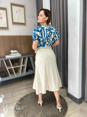 Saia Karen Midi Sereia Linho