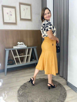 Saia Karen Midi Sereia Linho