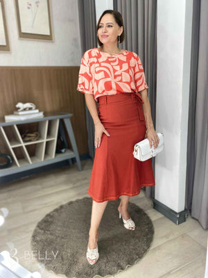 Saia Karen Midi Sereia Linho