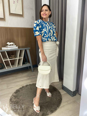 Saia Karen Midi Sereia Linho