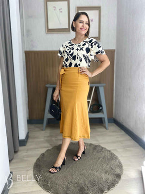 Saia Karen Midi Sereia Linho