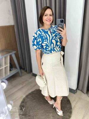 Saia Karen Midi Sereia Linho