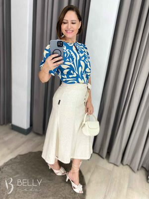 Saia Karen Midi Sereia Linho